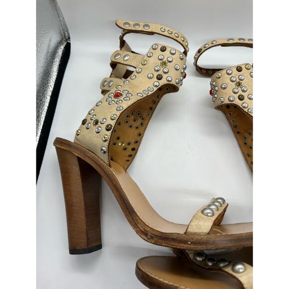 Isabel Marant Elvis Cream Studded Italian Leather Heel Strappy Sandal Sz 40 US 9 - Picture 9 of 16